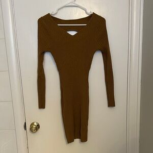 Elegant Long Sleeve Knit Dress in Tan